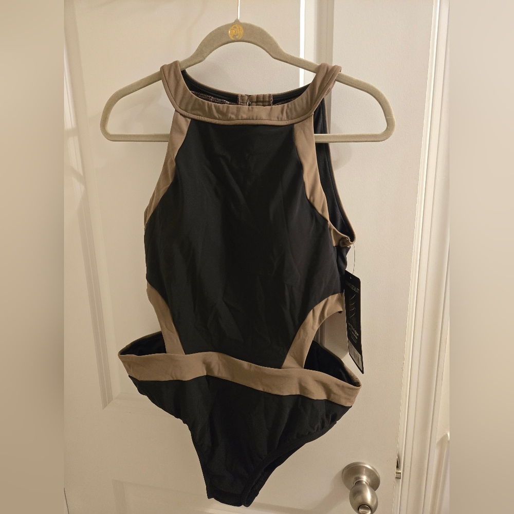 Miraclesuit Colorblock Black and Tan One-Piece Swimsuit Nwt